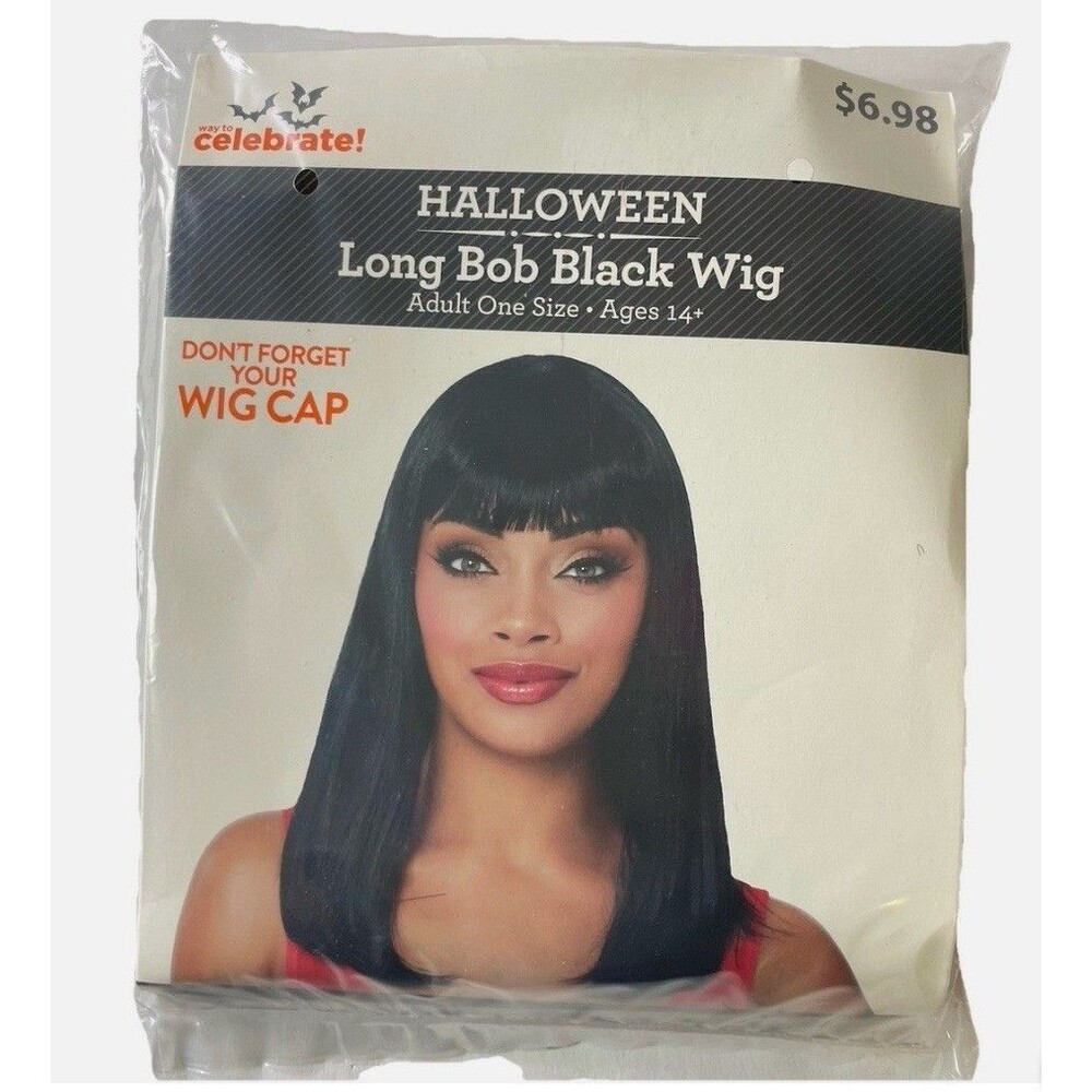 Way to Celebrate! Halloween Long Bob Black Wig Bob Cut Style Female Wig